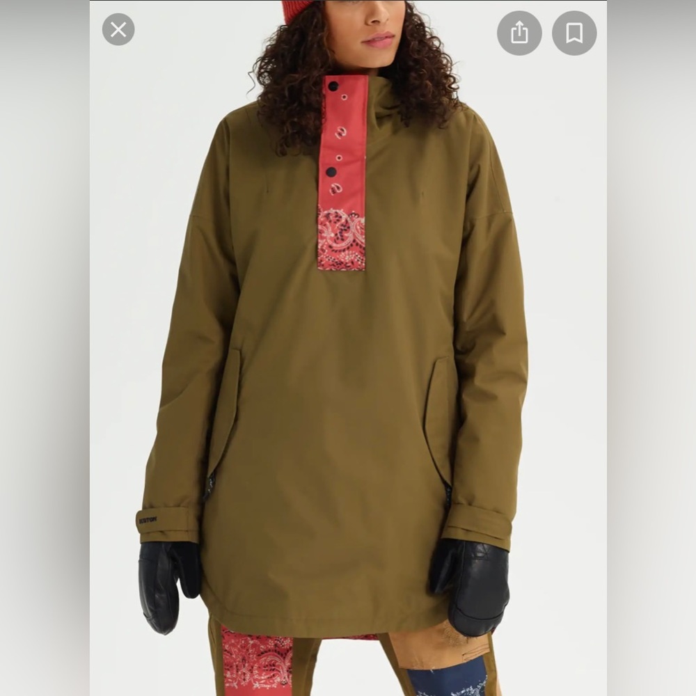 Burton Olive Green Ski Anorak with Red Accents